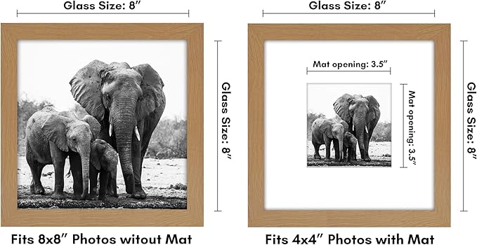Americanflat 8x8 Picture Frame with Shatter-Resistant Glass - Use as 4x4 Frame with Mat or Display 8x8 Photo Without Mat - Signature Collection - Square Frames for Tabletop and Wall - Dark Oak