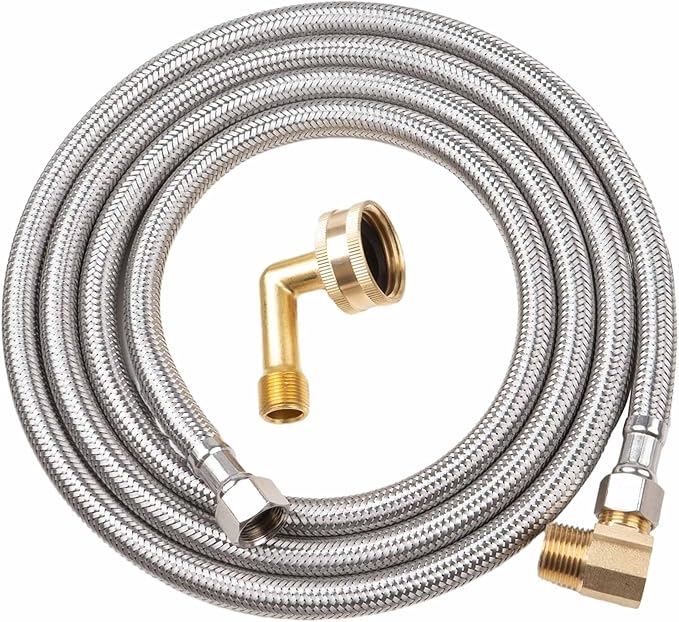 Universal Dishwasher Installation Kit, 6 FT Dishwasher Supply Line, 3/8 Inch Compression x 3/4 Inch FHT Elbow, Stainless Steel Braided Dishwasher Installation Connector, 41015 (6 FT)