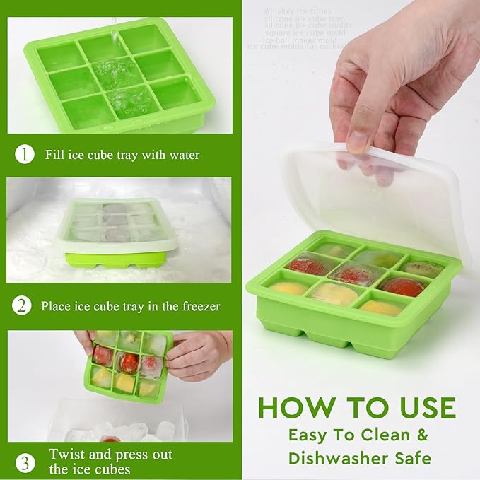 Ice Cube Tray with Lid (9X2 Pcs), Small Ice Cube Trays, Silicone Ice Cube Trays for Freezer, Mini Square Ice Cube Mold for Ice Coffee, Drinks, Whiskey, Cocktail, Bourbon, Baby Food