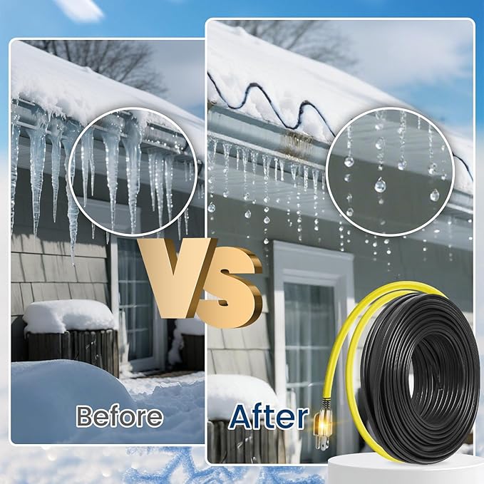 50 FT Heat Tape for Roof and Gutters, YeloDeer Gutter Heater Cable Heat Trace Cable for Snow De-Icing Ice Dam & Pipe Freeze Protection 7W/FT 120V