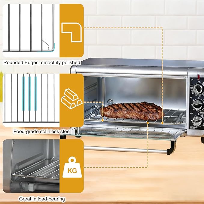 Countertop Toaster Oven Replacement Parts for BLACK DECKER 8 Slice Extra Wide Convection Toaster Oven, 16.5×11.5 IN Stainless Steel Toaster Oven Accessories Baking Rack Wire Rack for cooling