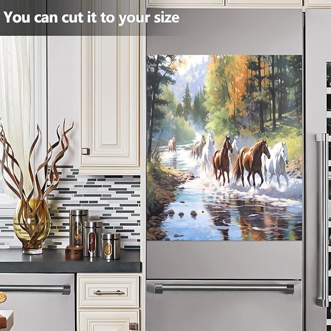 Dishwasher Magnet Cover, Horses Painting Magnet Sticker Fridge Panel Decal for Home Kitchen Decor, 23x26 in