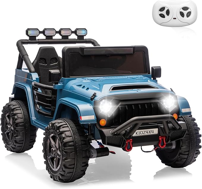 Kids 24V 2-Seater Electric Ride On Car, 4x4 Ride On Truck w/Remote Control, 4-Wheeler Suspension, 3 Speeds, Led Lights, Bluetooth, Ride on Car Toy for Kids Ages 3-8, Lake Blue