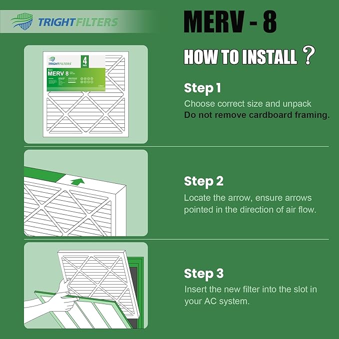 16x25x1 Air Filter 4 Pack, MERV 8 Pleated Dust Defense Air Filters Replacement Air Conditioner HVAC AC Furnace Filter, Durable and Lightweight