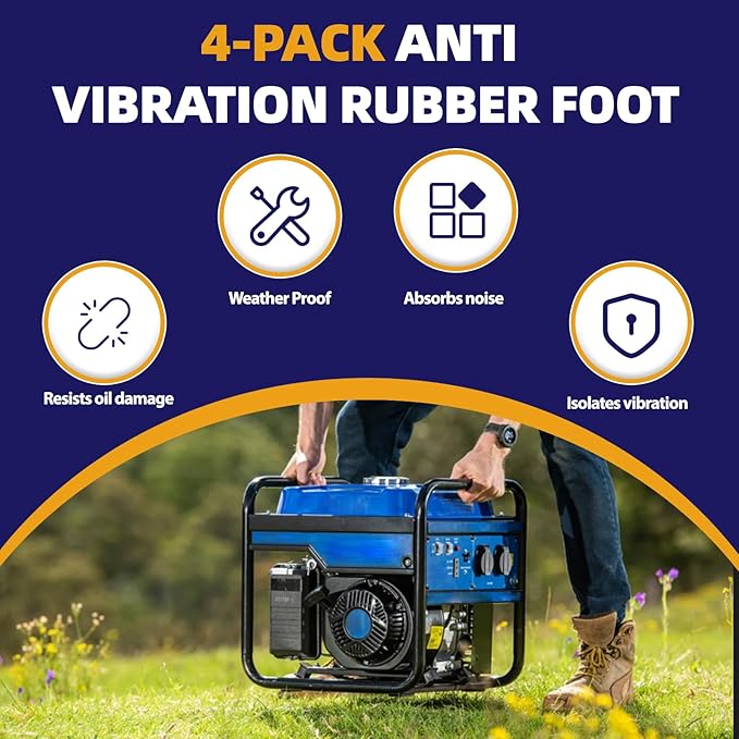 4-Pack Heavy Duty Anti Vibration Rubber Foot Pads, Screw-On Rubber Bumper Isolators Compatible with Generators, Pressure Washers, Compressors, Amps, Trailers