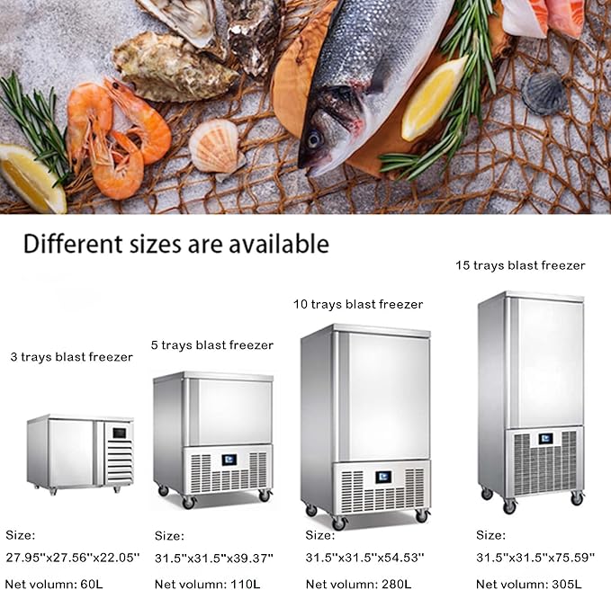 Kolice Commercial Heavy Duty 15 Trays Blast Chiller & Freezer, Flash Freezer for Ice Cream Factory, Hotels,Restaurant, Bakery to Freezing Hard ice Cream, Chicken, Fish, Dough, Lowest temp. -40°F