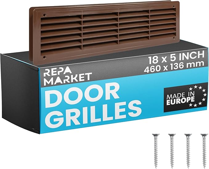Repa Market 18" x 5" Inch (Outer Size) Brown Plastic Louvered Door Vents for Interior Doors – 2 Sided Two Way Door Air Return and Intake Cover – Door Air Vent Grille Rectangular Door Vent