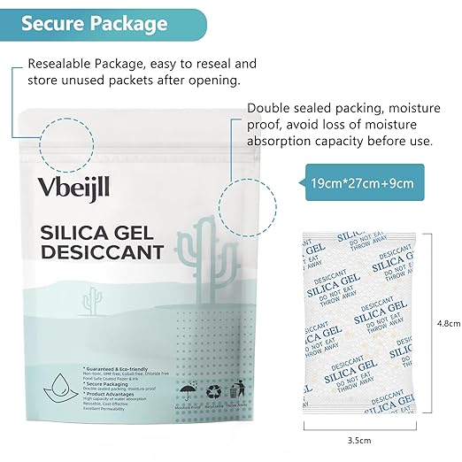 2 Gram (50 Pack) Color-Indicating Silica Gel Packets, Premium Food Grade Desiccant - Rechargeable Moisture Absorbers for Food Storage, Electronics, 3D Filament & Safes