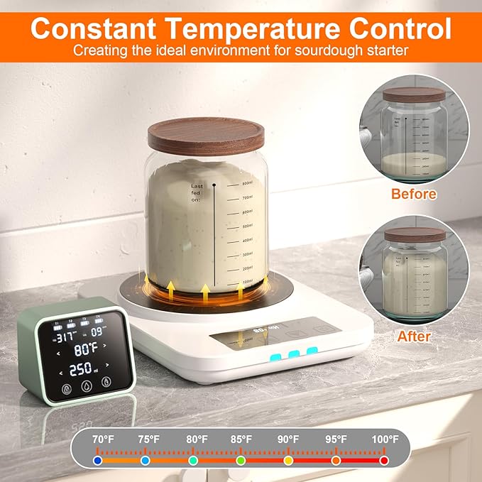 Electric Sourdough Starter Warmer, Upgrade Warming Heating Pad Mat for Sour Dough Starter, Sourdough Heater Proofing Tool for Home Baking with Thermostat Control, Timing, Memory Function (White)