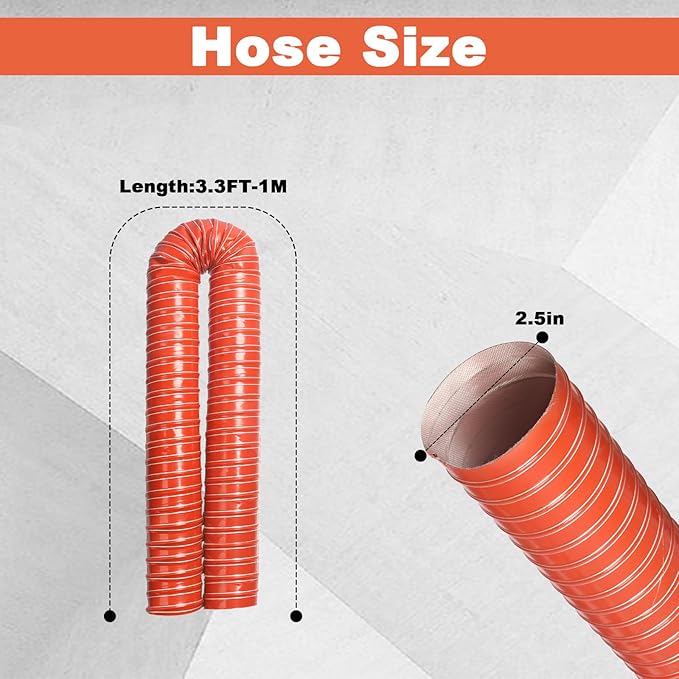 NOWBALL 2.5in Automotive Air Duct Hose, Length 1 Meter-3.3ft, 2.5" Silicone Flexible Cooling Ducting, 63mm High Heat Brake Exhaust Hose for Car, Garage, Dryer Air System
