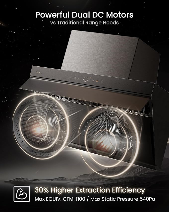 FOTILE JQG9007-Y 36" Under Cabinet or Wall Mount Kitchen Range Hood 1100 CFM 4 Speed Level with LED Lights, Fingerprint Resistance and Motion Control