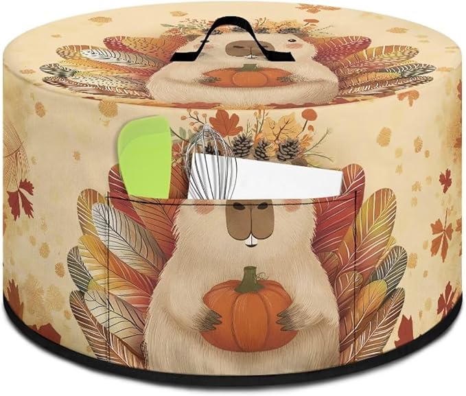 Slow Cooker Dust Cover Compatible with 6/7/8 Quart Slow Cooker Dust Proof Electric Slow Cooker Cover with Pocket for Crock Pot Thanksgiving Decor, Groundhog Turkey Pumpkin Maple Leaf Print