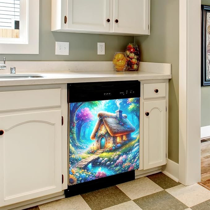 Dishwasher Magnet Cover Forest Flower Colorful Dishwasher Decorative Cover Front Dishwasher Door Cover Reuseable Dishwasher Cover Panel Decal for Kitchen Refrigerator Home Appliances 23" X 26"