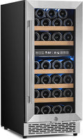 Antarctic Star Wine Fridge 15 Inch Wine Cooler Refrigerator,27 Bottles Dual Zone Freestanding or Bulit-in Wine Cooler Fridge with Stainless Steel Double-Layer Tempered Glass Door,3.1cu.ft