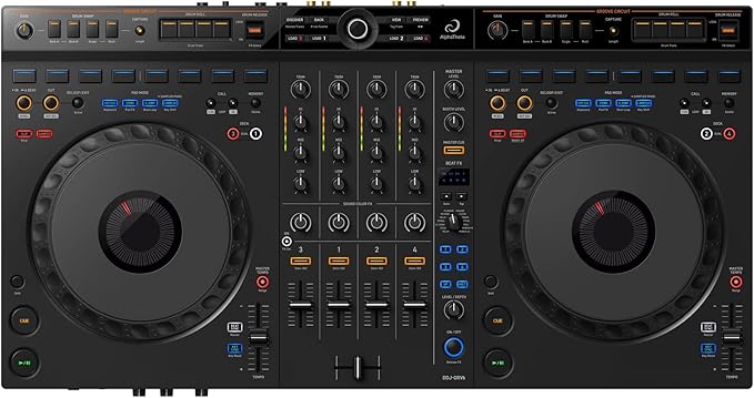 AlphaTheta DDJ-GRV6 4-Channel Performance DJ Controller Bundle with Laptop Stand, Headphones, TRS-to-Dual-TS Stereo Breakout Cable, and Austin Bazaar Polishing Cloth
