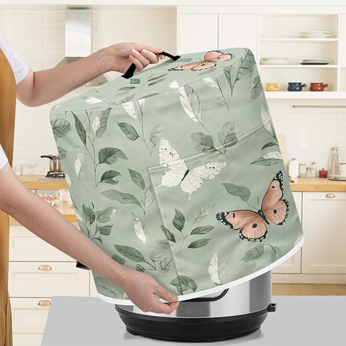 Dust Cover for 3 Quart Pressure Cooker Cover Dust Protection Easy Cleaning Electric Appliance Air Fryer with Pocket Home Decor, Butterfly Leaf Green