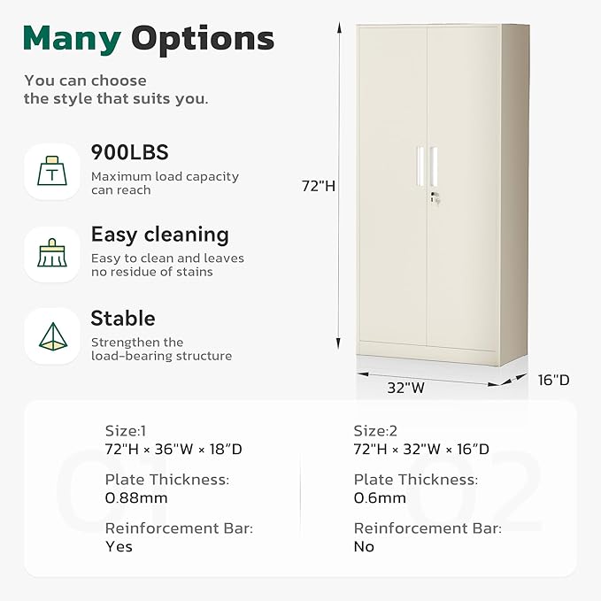 Greenvelly Metal Garage Storage Cabinet with 2 Doors and 4 Adjustable Shelves, 72”H Steel Lockable Storage Cabinet,Tall Metal Cabinet Locking File Cabinet for Office,Home, Garage, Gym, School