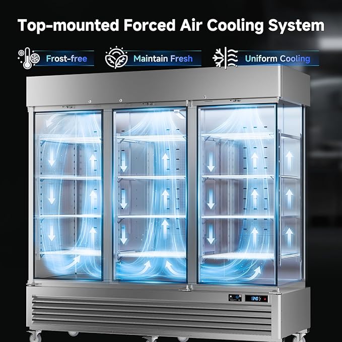 VEECOOL 72 cu.ft Commercial Refrigerator WiFi-Enabled, 82" Two Section Full Door Stainless Steel Reach in Refrigerator, LED Lighting, App and Digital Control, R290 Refrigerant, ETL&ETL Sanitation