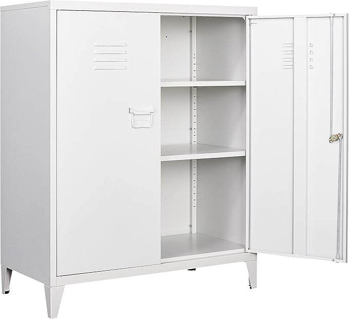SISESOL White Metal Cabinet with Doors and Shelves,40" Metal Storage Cabinet with Lock Door Adjustable Shelf,File Cabinets for Home Office,School,Kitchen,Garage Storage Tool Cabinets
