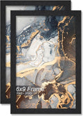 Engineered Wood 6x9 Picture Frame Set of 2, Black Frame for 6 x 9 Inch Picture Poster Photo, Light Weight 6 by 9 Frame with Wood-grain for Wall - 2 Pack/Black/6"x9"