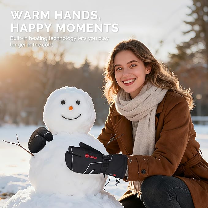 Heated Mittens Battery Gloves Men Women, SAVIOR HEAT Flexible Crab Finger Rechargeable Ski Mitten with 7.4V 2200mAh Battery for Winter Snow Skating Camping Hunting Hiking Motorcycle