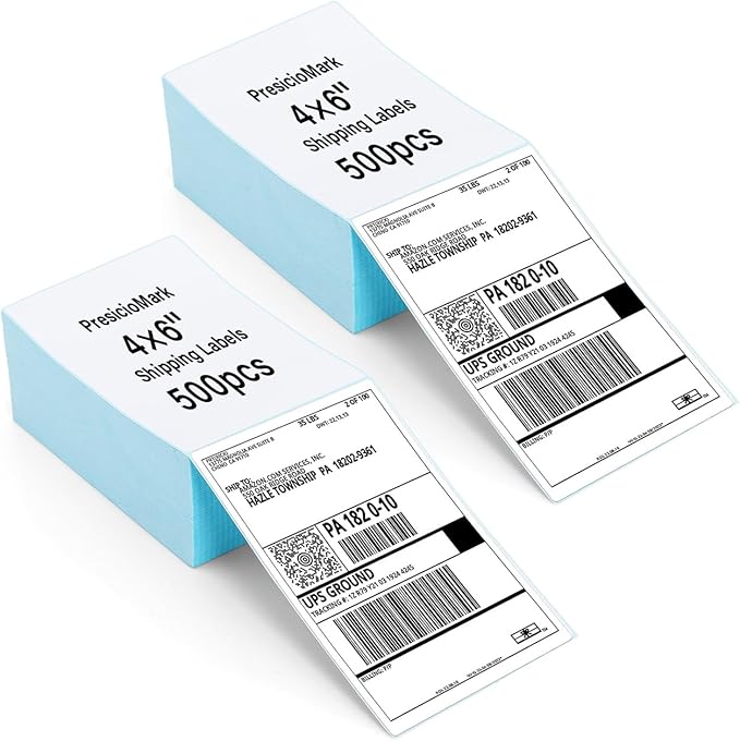 1000 Fanfold 4" x 6" Direct Thermal Labels Shipping Labels with Perforated Line,Commercial Grade,Permanent Adhesive for Rollo, Zebra, Jadens, Nelko, Munbyn, Phomemo