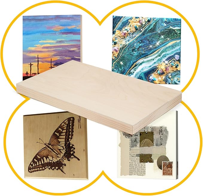 Falling in Art 2 Pack Unfinished Wooden Canvas Panels, 8x16 Gallery Birch Wood Panels Kit, 1 1/2" Deep Art Cradle Boards for Acrylic Painting, Pouring and Burning