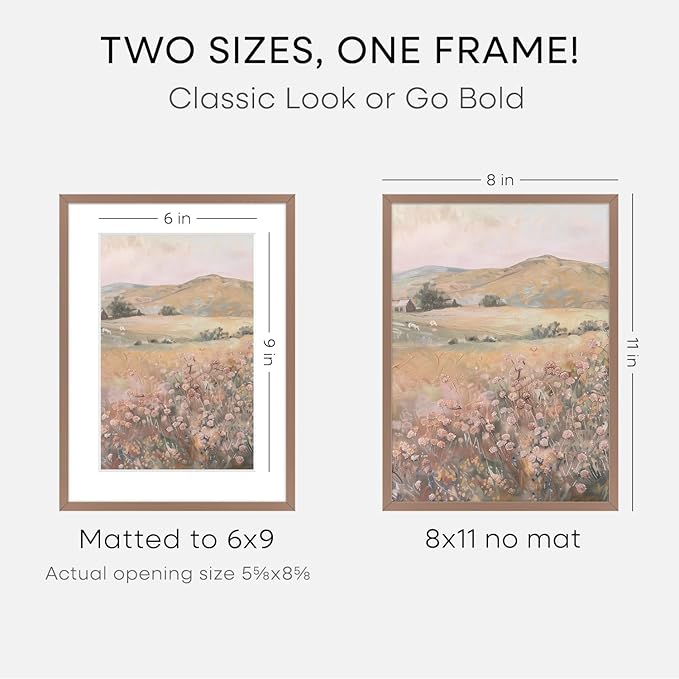 Homeforia 8x11 Picture Frame Mocha, High End Metal 8 x 11 Poster Frames with Mat 6 by 9 for Photo, 11x8 Frame Matted to 6x9 inch Print, 8by11 Wall or Tabletop Frames, Tempered Glass, Wall Kit, Set of 1