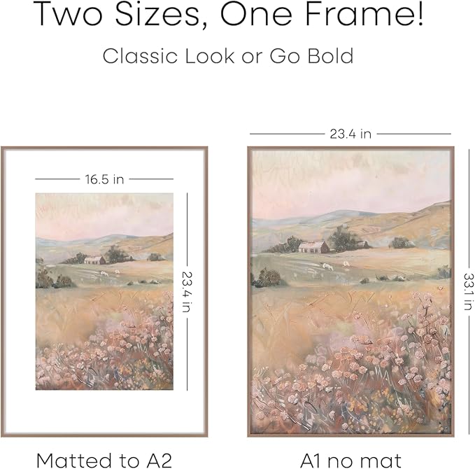 Homeforia A1 Poster Frame Mocha, High End Metal 23.4 x 33.1 inch Large Picture Frames with Mat 16.5 by 23.4 for Photo, A1 Size Frames Matted to A2 Print, 23.4x33.1 Thin Frame, Tempered Glass, Set of 1