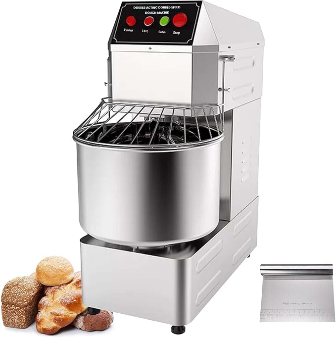 INTSUPERMAI Commercial Dough Mixer Machine Electric Food Mixer with Double Action Double Speed Spiral Mixing for Schools Bakeries Restaurants Pizzerias 110V 30L Capacity