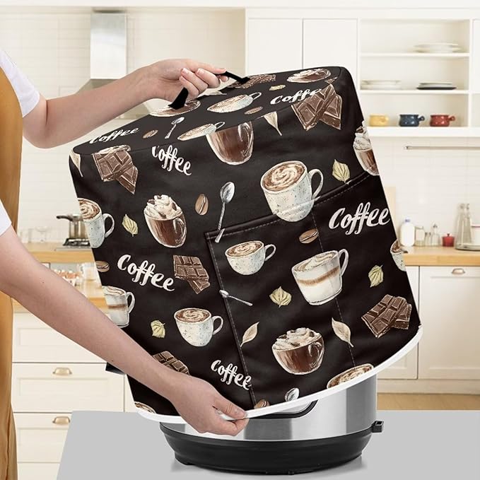 Chocolate Latte 6 Quart Pressure Cooker Dust Cover with Top Handle and Storage Pocket Kitchen Appliance Decor Air Fryer Rice Cooker Covers Machine Washable