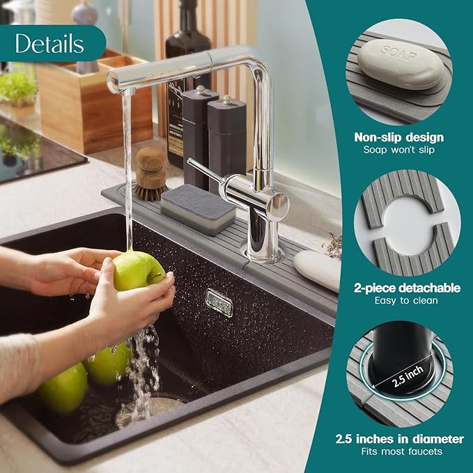 Kitchen Faucet Absorbent Mat - Diatomaceous Earth Splash Guard for Sink Faucet, Aesthetic Water Absorbing Stone Tray in The Modern Home [Grey, 23.6" x 3.9"]