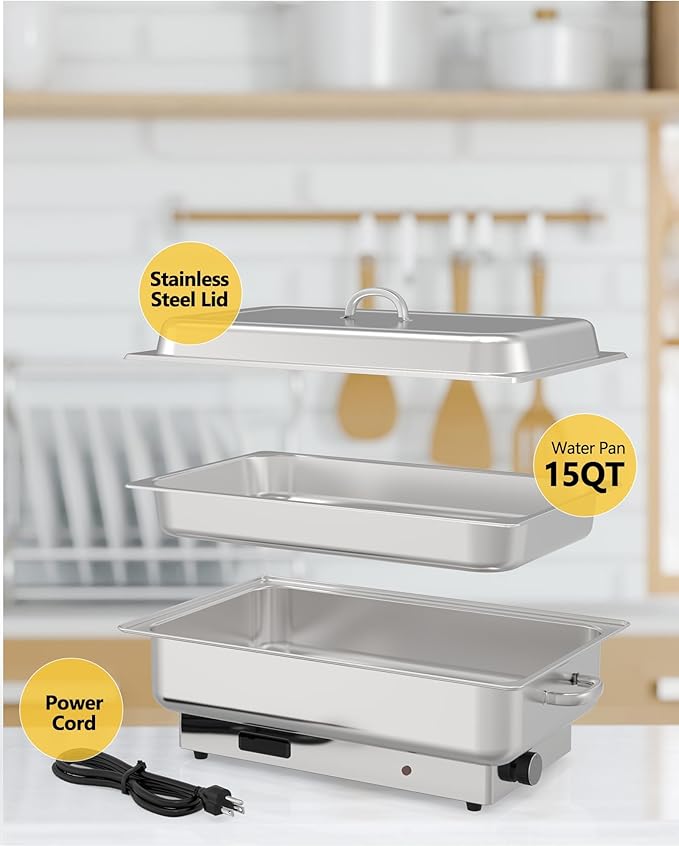 Electric Chef Chafing Dish Buffet Set 9QT Buffet Servers and Warmers Digital Display Temperature Warming Tray Stainless Steel Food Warmer for Parties Commercial Food Steam Table