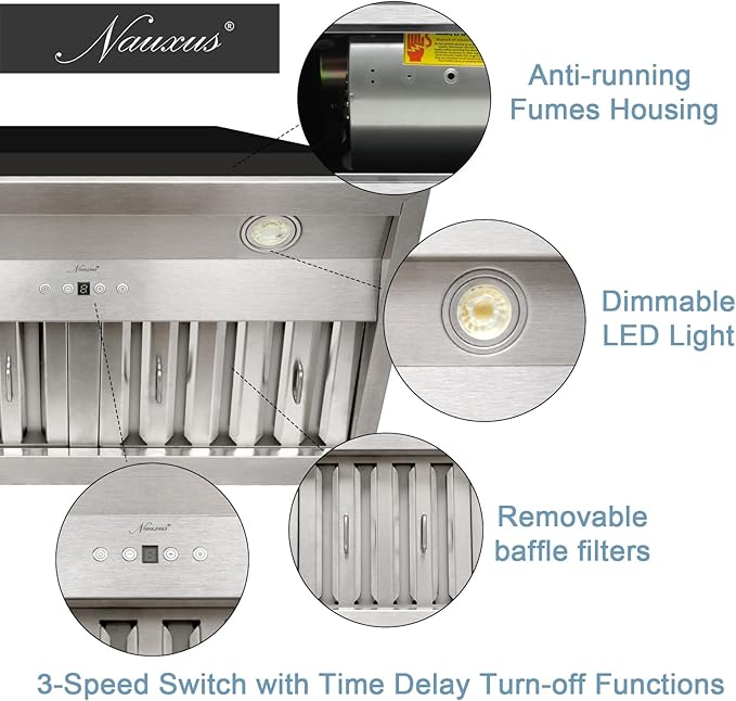 Akicon Range Hood Insert 30 Inch, 600 CFM Ultra Quiet Stainless Steel Ducted Insert, Built-in Kitchen Vent Hood with Dimmable LED Lights and Dishwasher Safe Filters