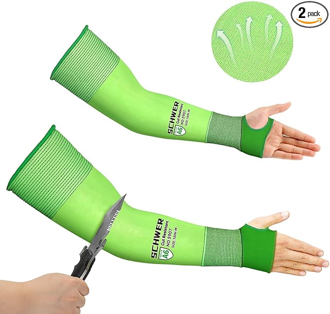 Schwer 100 Pairs ANSI A6 Cut Resistant Arm Sleeves, 21 Gauge Comfortable and Breathable Protective Sleeves, Arm Protectors for Thin Skin and Bruising, Work, Gardening, Farming, Outdoors, Non-PFAS, M
