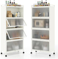 Giantex 5-Tier Kitchen Storage Cabinet, Mobile Microwave Stand with Flip-up PC Doors, Freestanding Kitchen Bakers Rack with 4 Rolling Casters, for Dining Room, Living Room and Study (White)