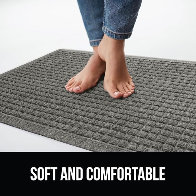GORILLA GRIP Front Door Mat, 35x23, Indoor Outdoor Ultra Absorbent HydroAbsorb Doormat, Absorbs Up to 5.7 Cups of Water, Stain and Fade Resistant, Rubber Backing Doormats, Captures Dirt, Grey