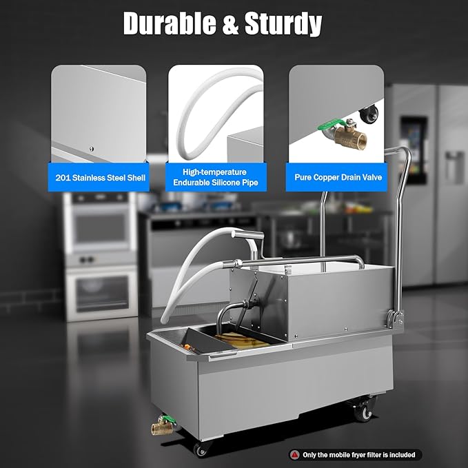 Oil Filter Cart, 550w Commercial Deep Fryer Filter, 14.53 Gal Capacity, Mobile Oil-Filter Machine With 4.92 Ft Power Cord, Suit Soybean/Vegetable/Mixed Oil, For Restaurant, Hotels, Snack Bars