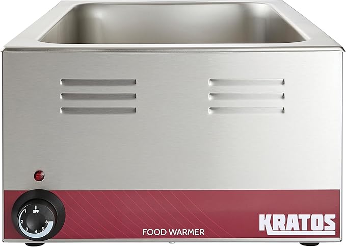 Kratos Commercial Electric Countertop Food Warmer with Two Half Size Hotel Pans and Slotted Lids, 120V, 1200 Watts, Stainless Steel Portable Food Warmer with Pans