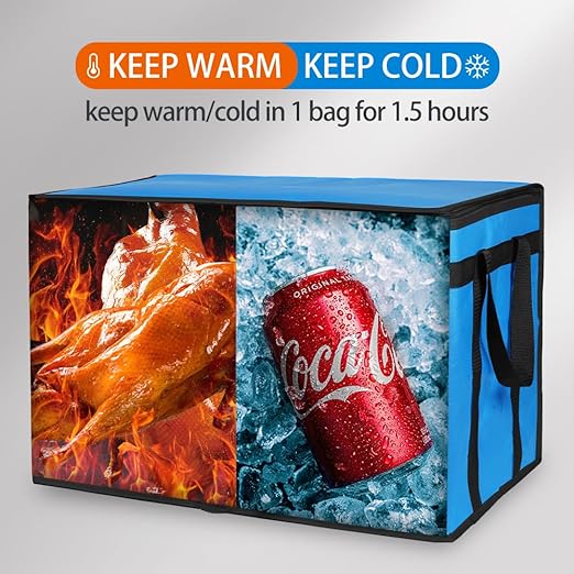 Bodaon 2PK Cooler Insulated Food Delivery Bag with Bottom for Delivery Drivers, XXX-Large Thermal Bags for Catering/Hot Pizza, Travel/Camping/Picnic Basket，Grocery Reusable Warmer Frozen, Black-Blue