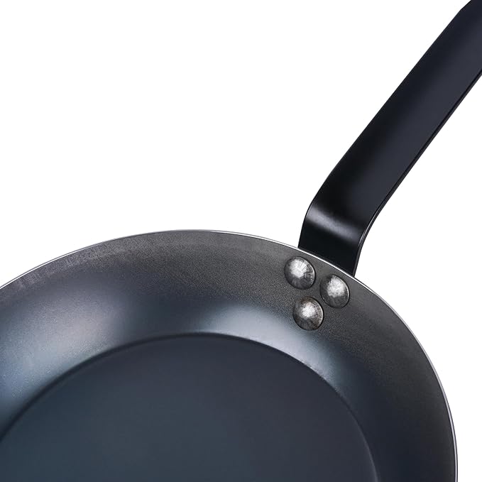 Restaurantware-Met Lux 9 Inch Fry Pans, 6 Lightweight Frying Pans - Induction-Ready, Triple-Riveted, Black Carbon Steel Cooking Skillets, Durable, For Searing, Sauteing, And Browning Food