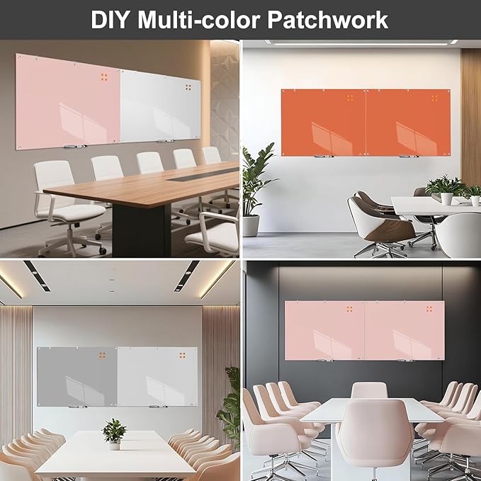 TSJ OFFICE Glass Dry-Erase Board - 48 x 36 Inches Wall Mounted Magnetic Whiteboard, Large Frameless Glass White Board for Office, Home & School, Orange