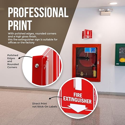SmartSign Fire Extinguisher Projecting Sign with Arrow | 6" White on Red Polished Acrylic Signs for Corridor, lobby