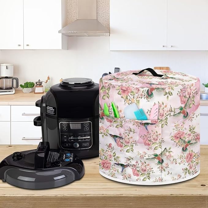 Flashideas Hummingbird Leaf Pressure Cooker Cover for Women Dust Protection Insulated Rice Cooker Cover with Easy to Clean Lining Dust Cover with Pockets for Instant Pot 6 Quart Appliance Cover