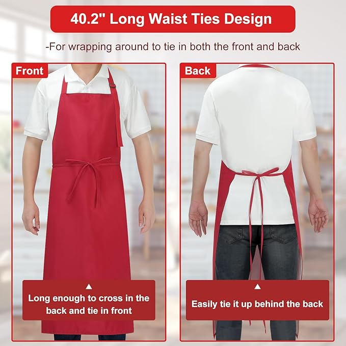3-Layer Waterproof Apron - Pocket-Free Hygienic Design for Dishwashing & Dog Grooming - Lightweight Durable Protection for messy Kitchen Cooking, Baking, for Men & Women (3 Pack,Red)