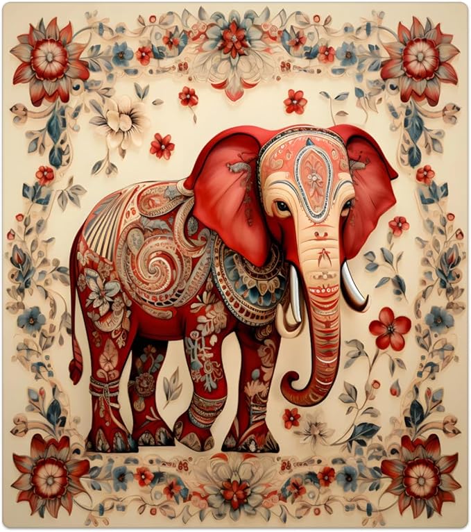 Elephant Flower Paisley Dishwasher Magnet Cover, Reusable Refrigerator Panel Stickers Microwave Front Door Covers Magnets for Kitchen Home Appliances Holiday Party Decorations 23 X 26 in