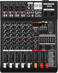 Audio Mixer 6 Channel Professional Sound Console Music Mixer with 320 DSP Effects, 7-band EQ DJ Mixing Board w/USB, Bluetooth, 48V Power Supply, PAD Button for Recording Karaoke PA Drum Live