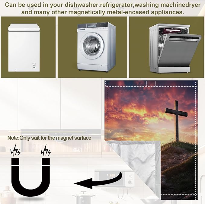 Cross Dishwasher Magnet Cover,Sunset Kitchen Decor Waterproof Refrigerator Magnet Appliance Cover Protector,23Wx26H Inches