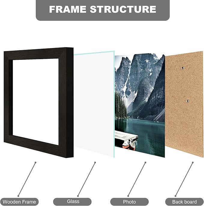 4x5 Picture Frame - Made of Real Glass and Black Wooden Frame, 4 by 5 small Photo for Wall or Tabletop Display, 3 Pack