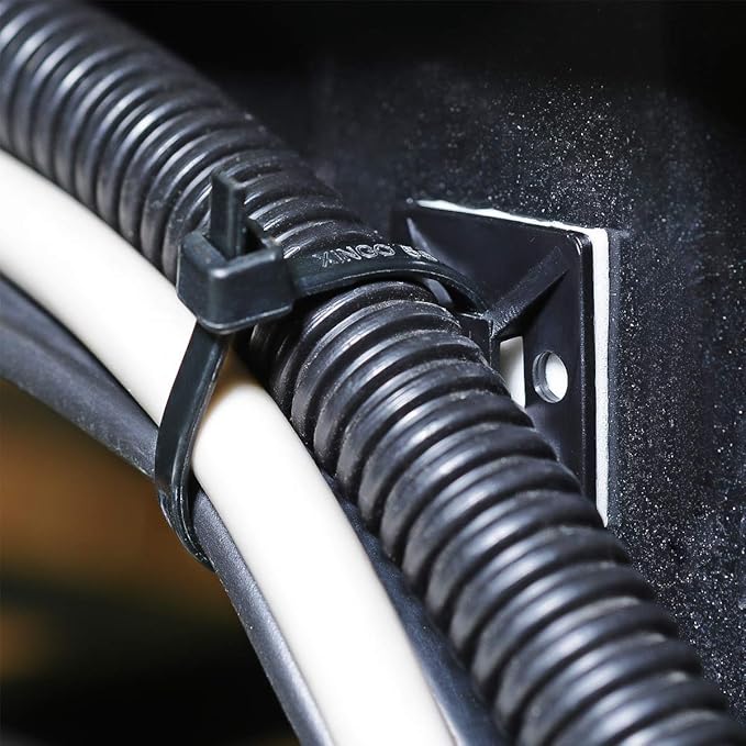 XHF 3/4" Strong Back-Glue Self Adhesive Black Cable Zip Tie Mounts 100pcs with 8" Zip Ties, Screws, UV Protection Outdoor Sticky Wire Fasteners Cable Clips Management Anchors Organizer Holders Squares